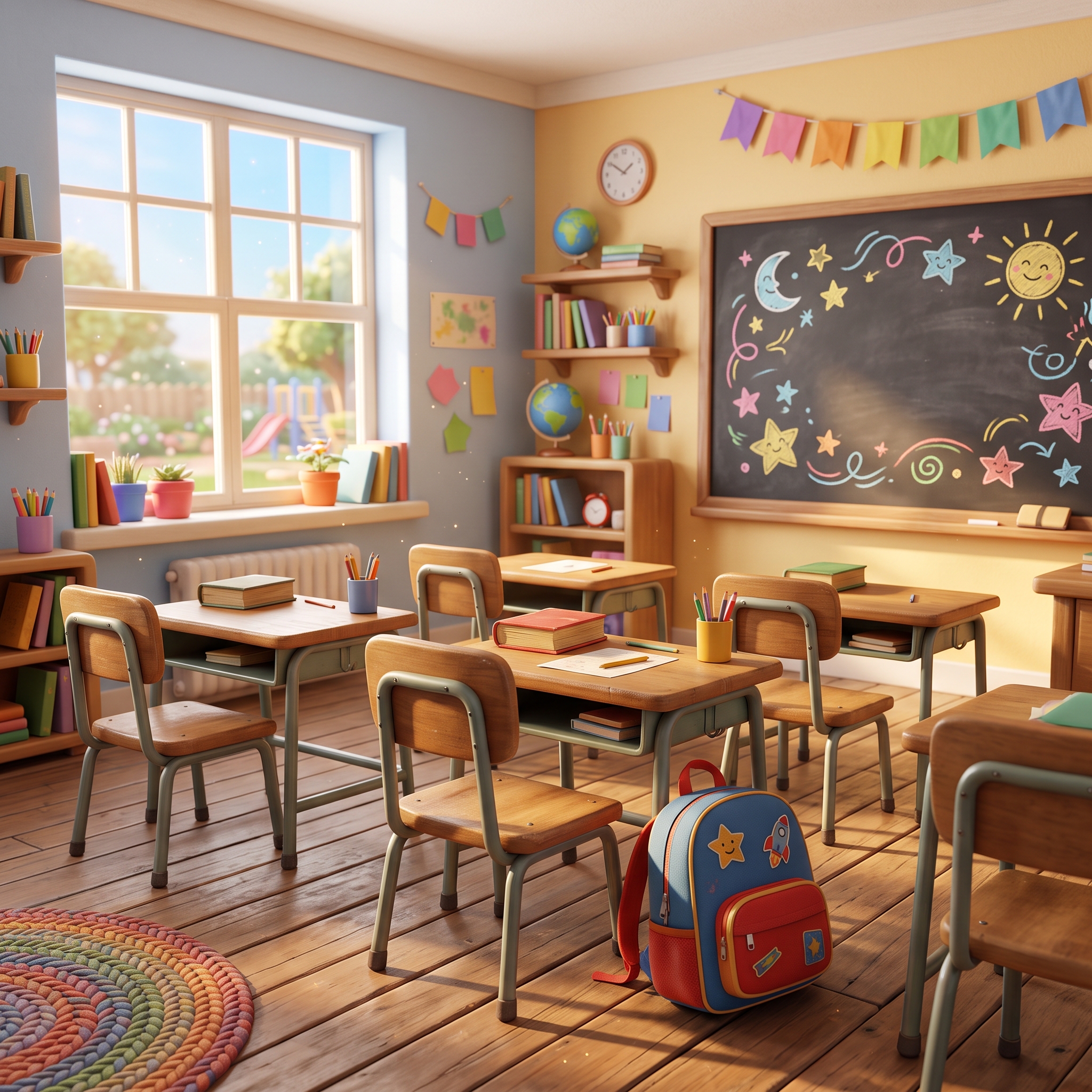 Aula escolar cálida y vacía