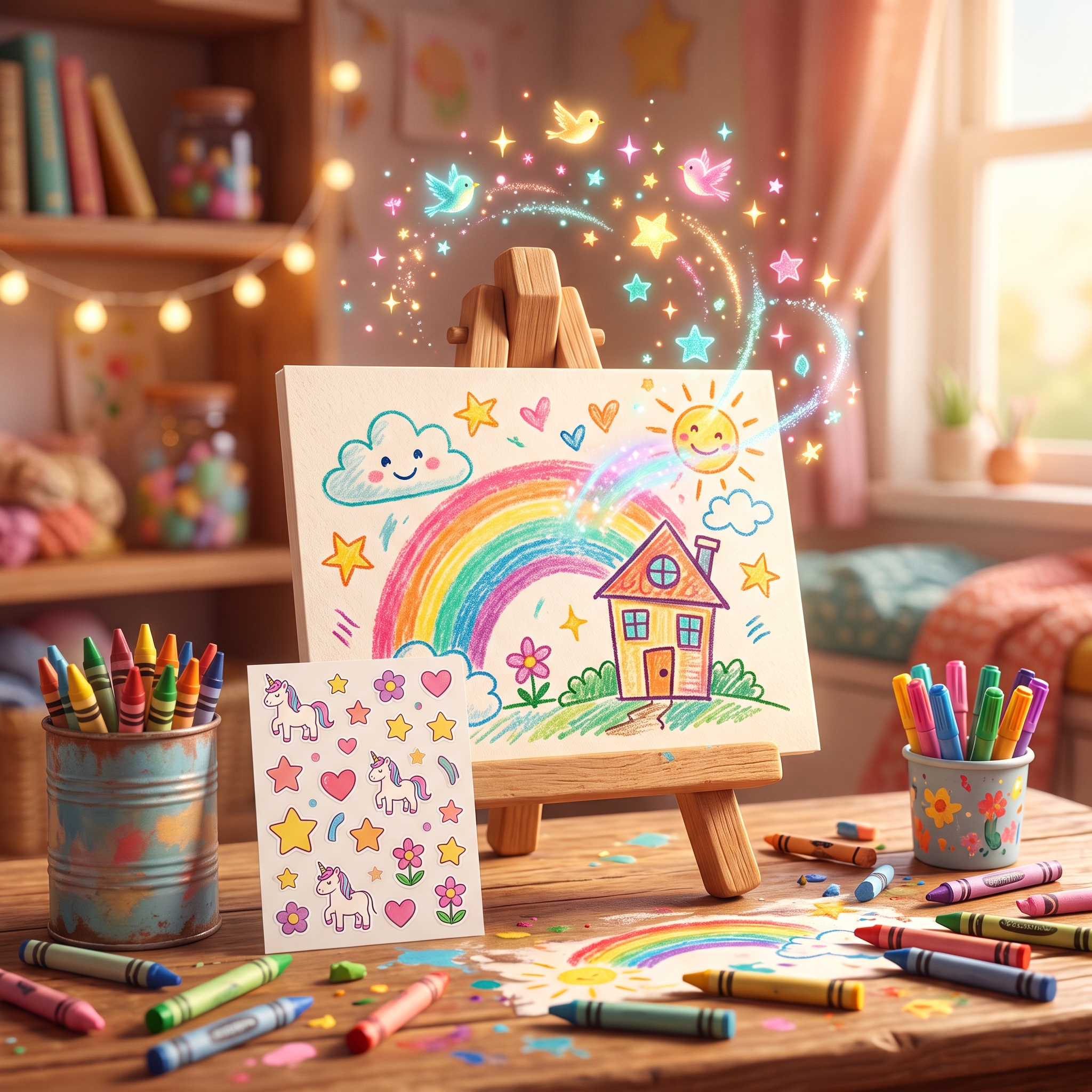 Rincón de arte con dibujo a crayón
